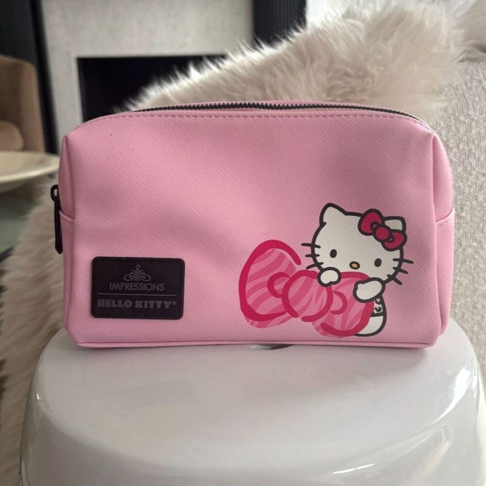 Impressions Vanity Hello Kitty Pink Faux Leather Cosmetic Pouch Makeup Bag